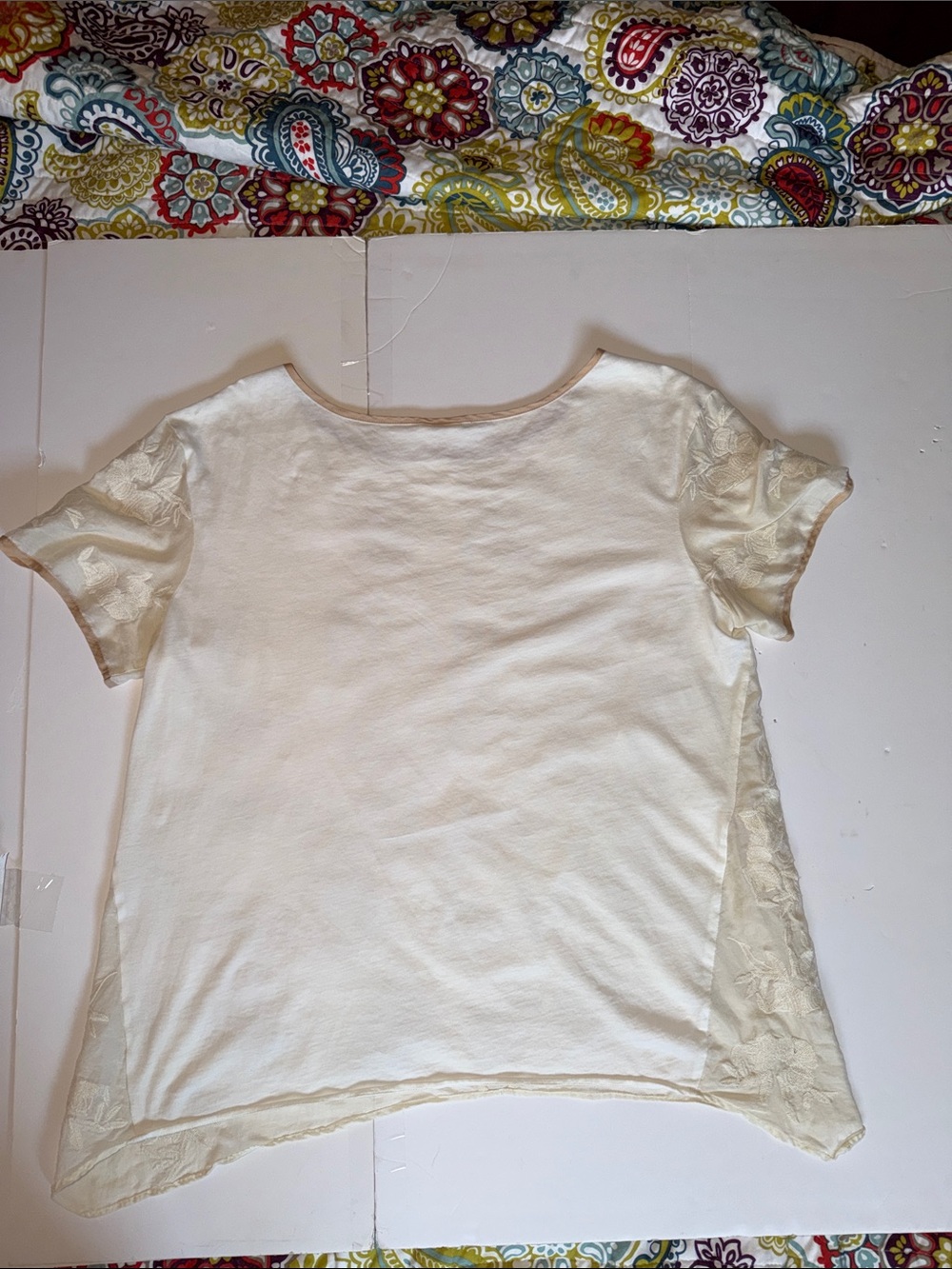 Sundance Cream Embroidered Silk & Cotton Floral Tunic. Size XL. - Picture 9 of 16